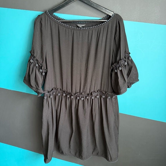 Club Monaco Black Ruffled Bell Sleeve Mini Dress 100% cotton - Picture 6 of 12